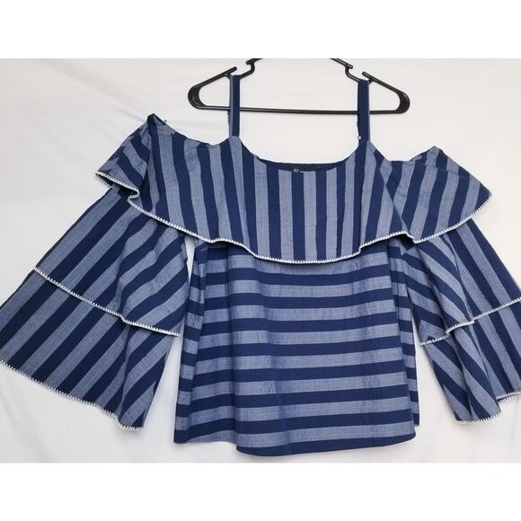 I N C International Concepts Tiered Sleeve Off The Shoulder Blouse Size XLg Blue - Picture 3 of 9